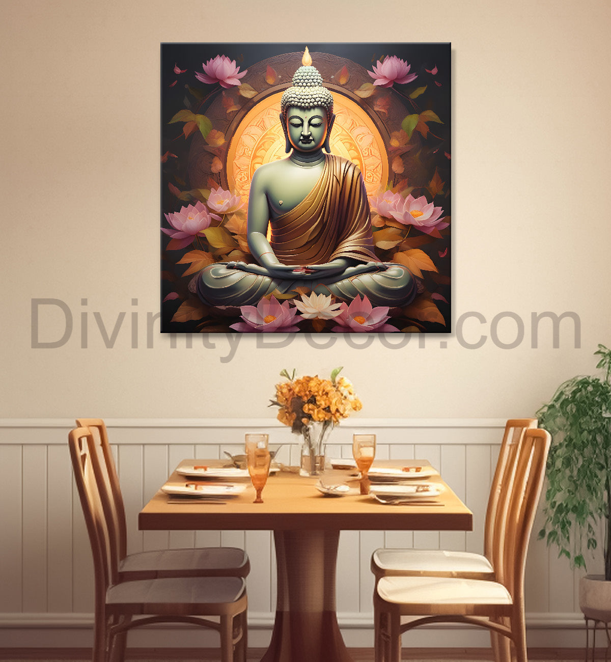 Buddha Painting Dark brown with Lotus flower 24x24 inch Buddha-S-71