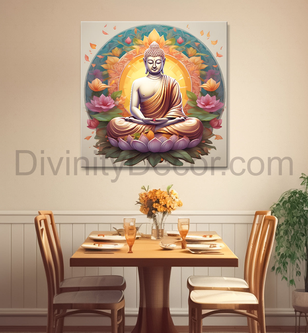 Buddha Painting Pestal color sitting on lotus flower 24x24 inch Buddha-S-72