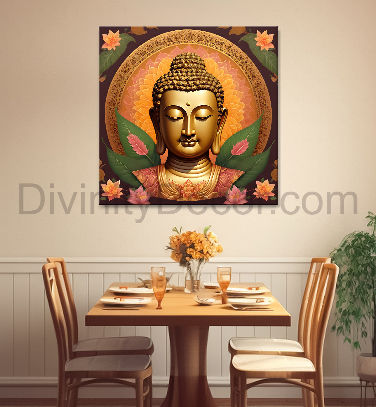 Golden buddha floral leaf painting 24x24 inch Buddha-S-75