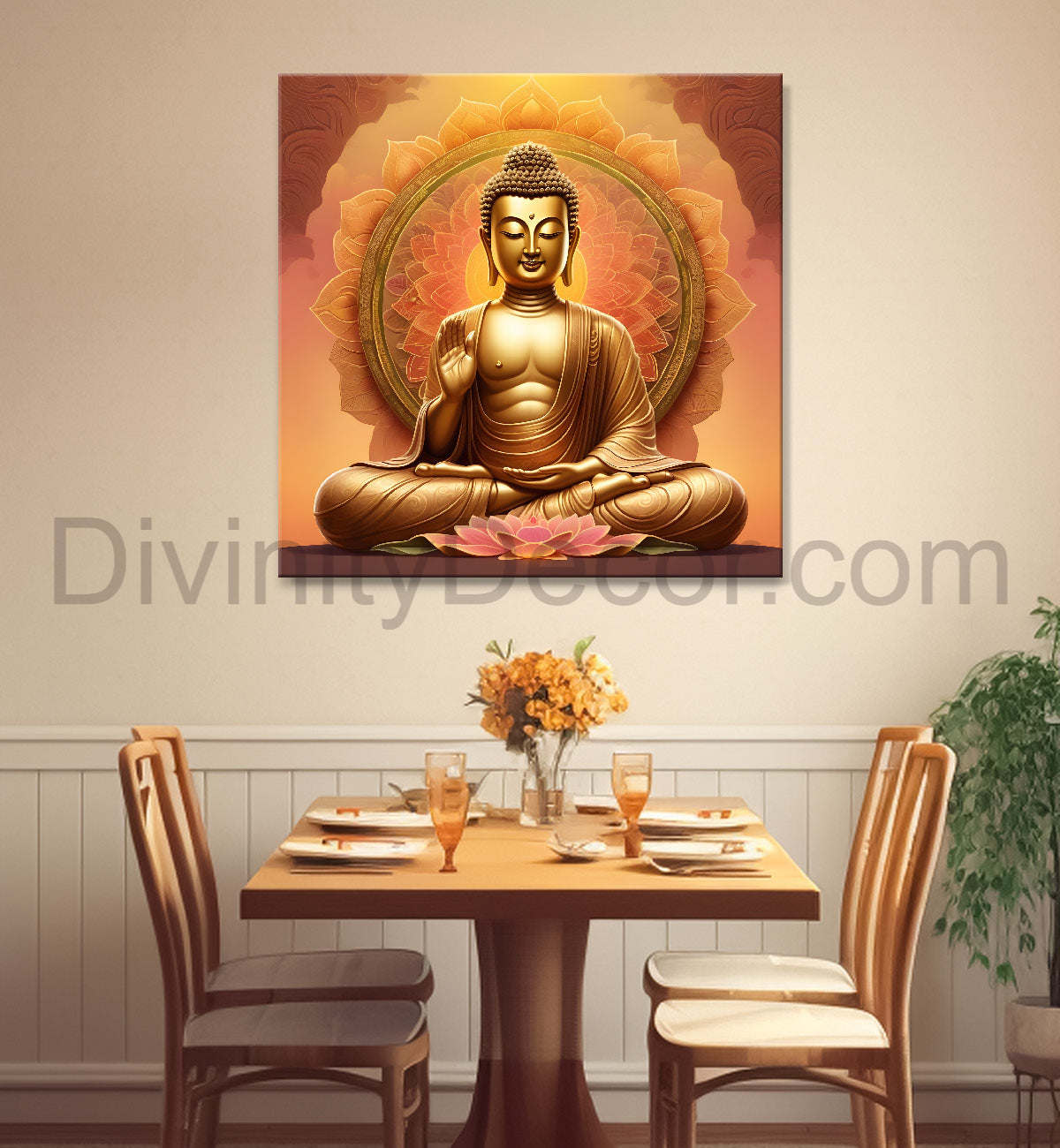 Golden buddha floral leaf painting 24x24 inch Buddha-S-76