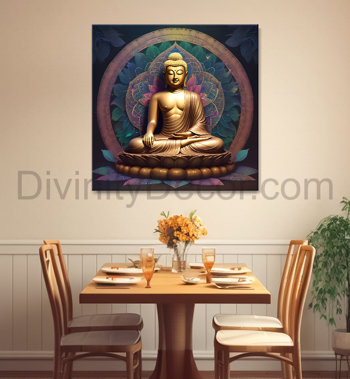 Golden buddha floral leaf painting 24x24 inch Buddha-S-77