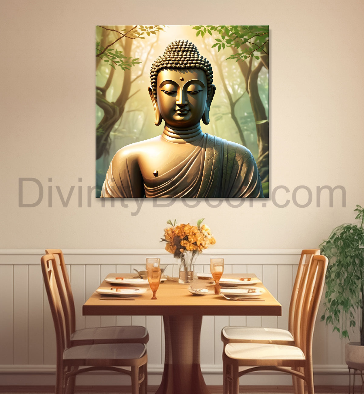 Golden buddha in forest painting 24x24 inch Buddha-S-86