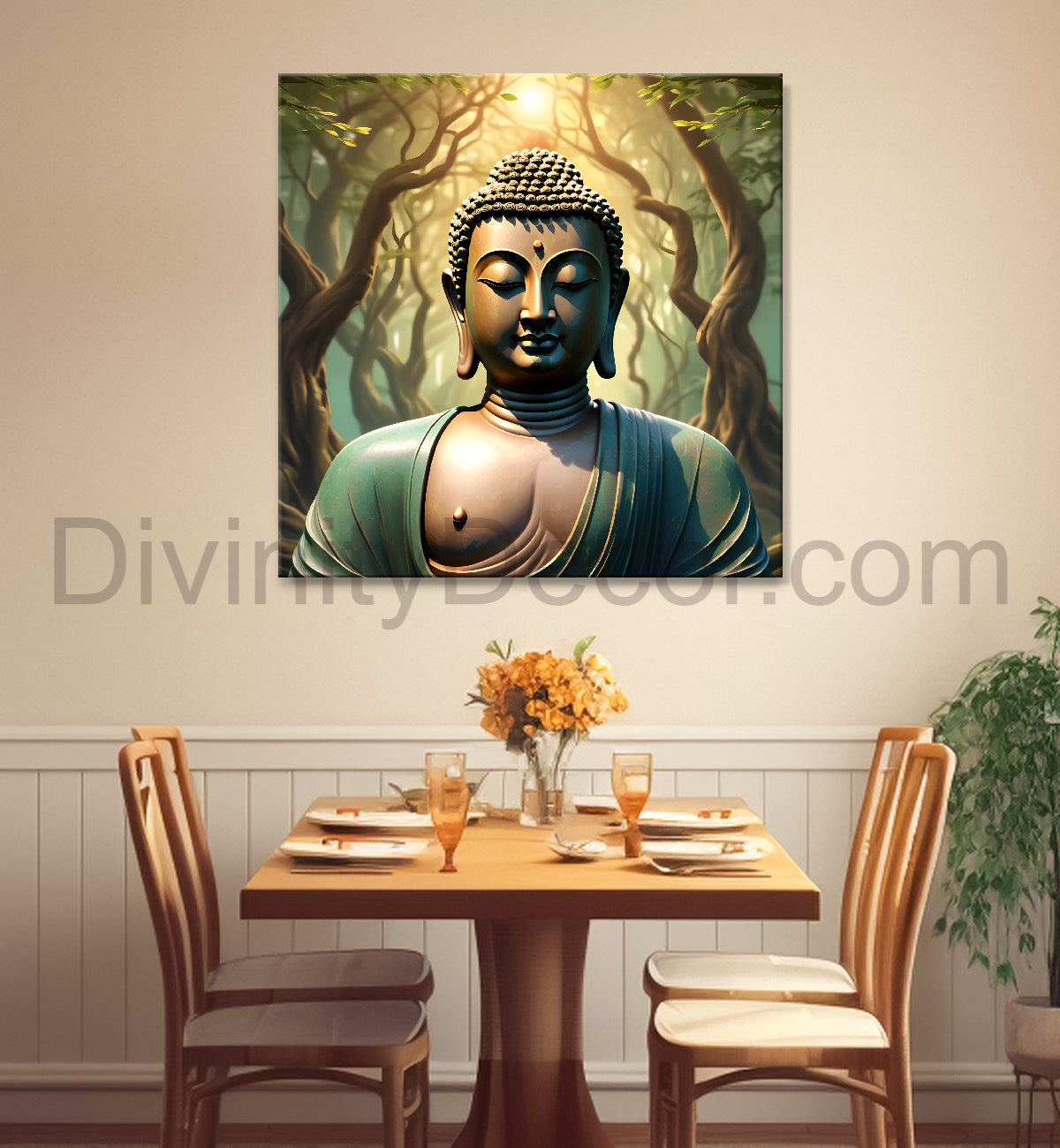 Golden buddha in forest painting 24x24 inch Buddha-S-87