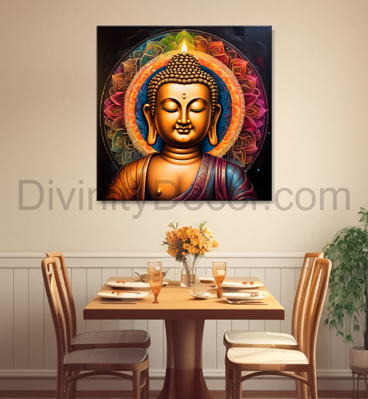 Golden Blue Dark theme budhha painting 24x24 inch Buddha-S-96