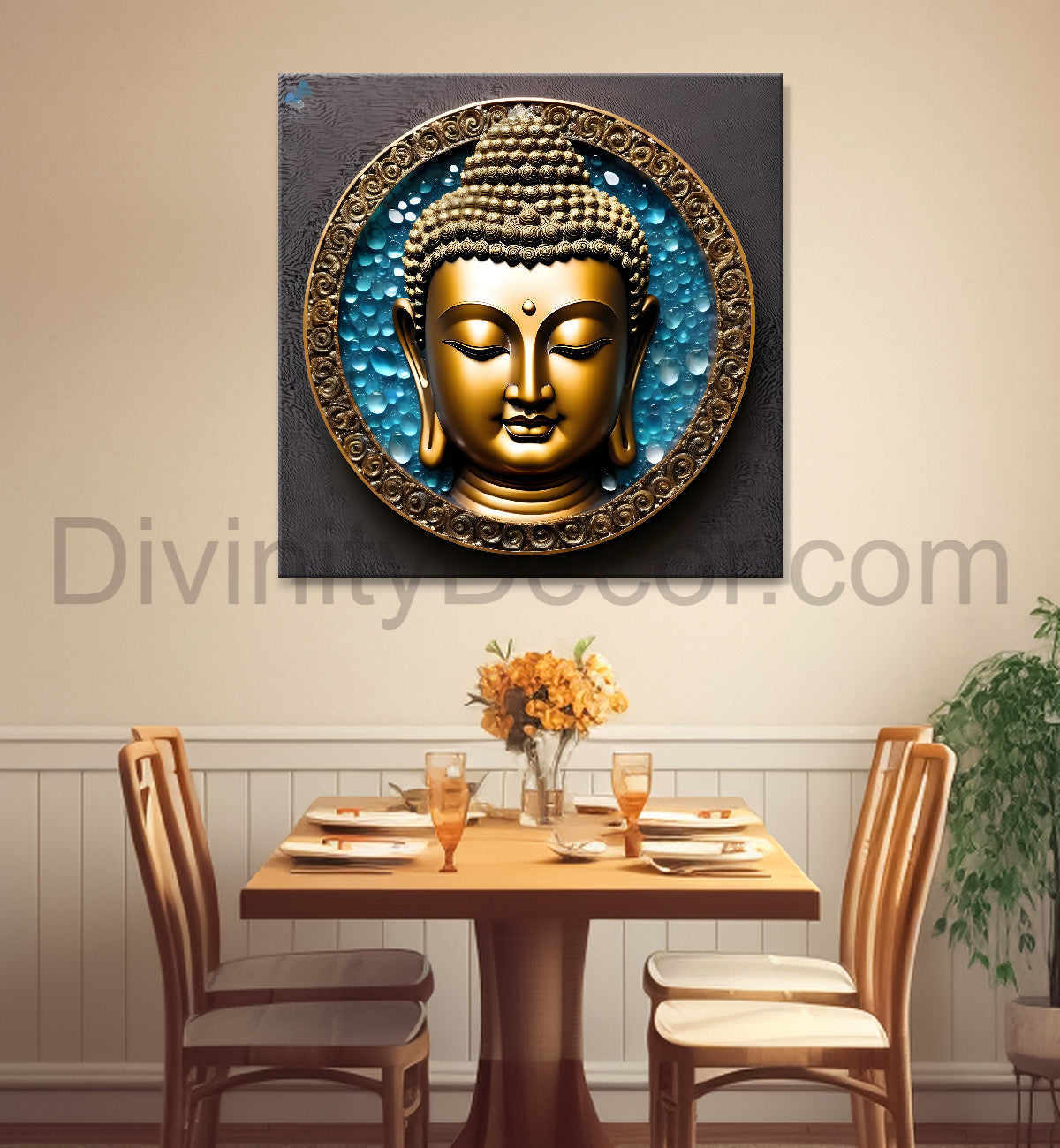 Lord Buddha Rasin art marble finish Golden painting 24x24 inch Buddha-S-118