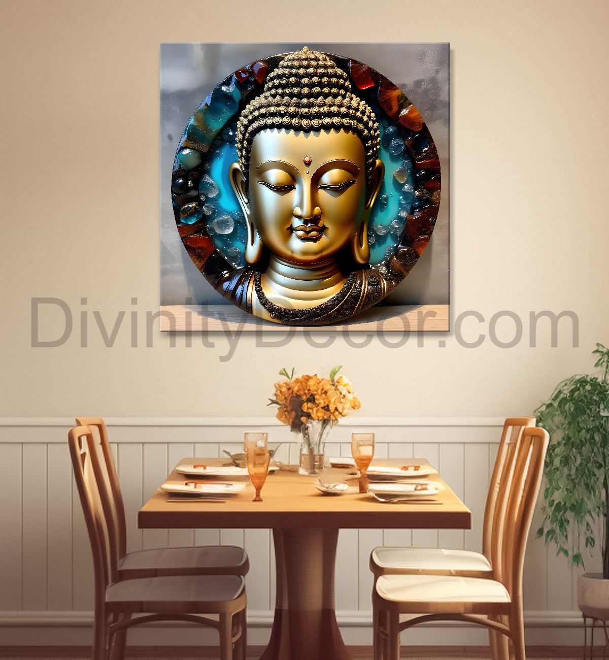 Lord Buddha Rasin art marble finish Golden painting 24x24 inch Buddha-S-119