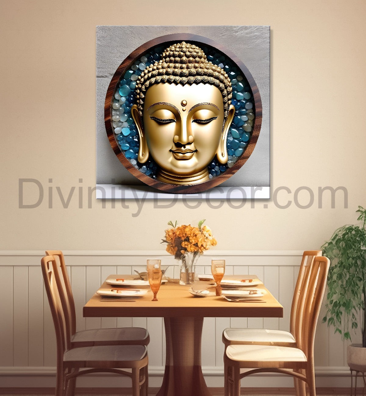 Lord Buddha Rasin art marble finish Golden painting 24x24 inch Buddha-S-124
