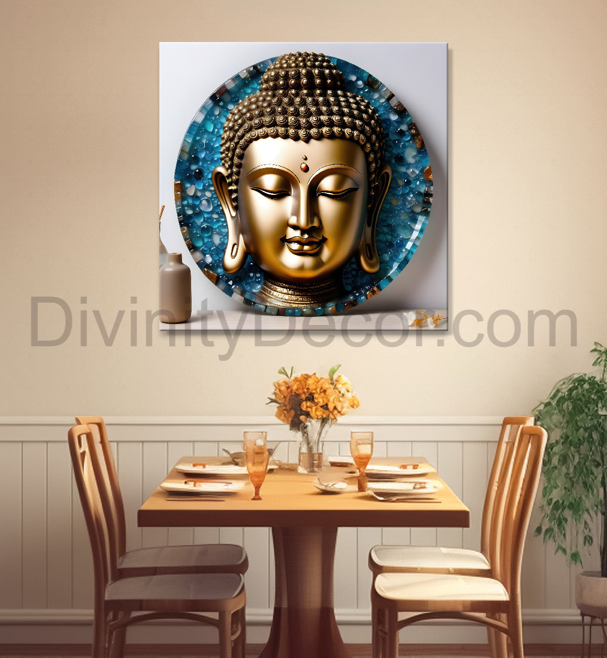 Lord Buddha Rasin art marble finish Golden painting 24x24 inch Buddha-S-121