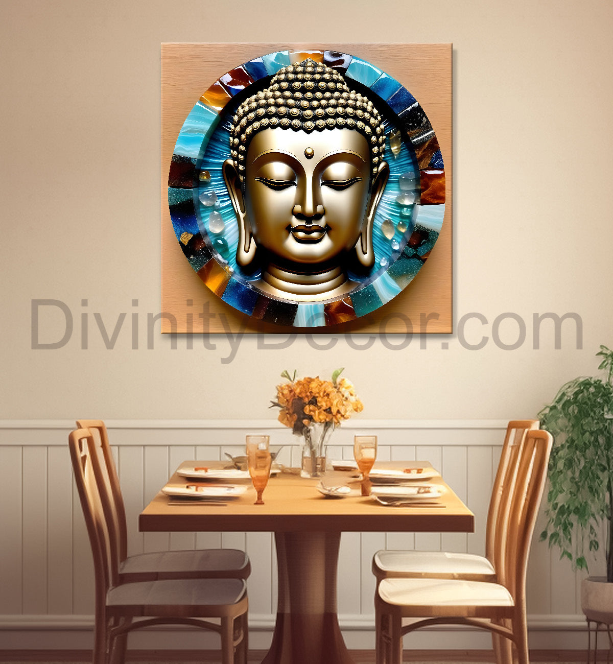 Lord Buddha Rasin art marble finish Golden painting 24x24 inch Buddha-S-125