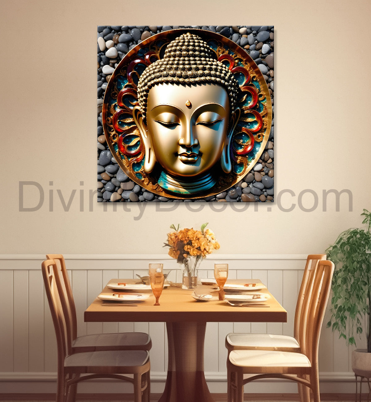 Lord Buddha Rasin art marble finish Golden painting 24x24 inch Buddha-S-126