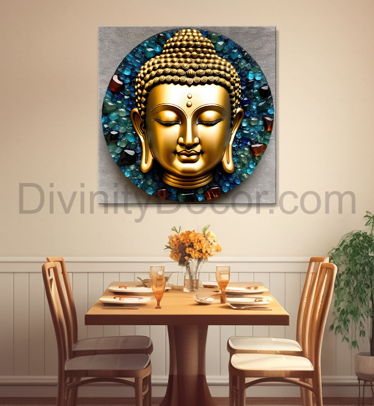 Lord Buddha Rasin art marble finish Golden painting 24x24 inch Buddha-S-127