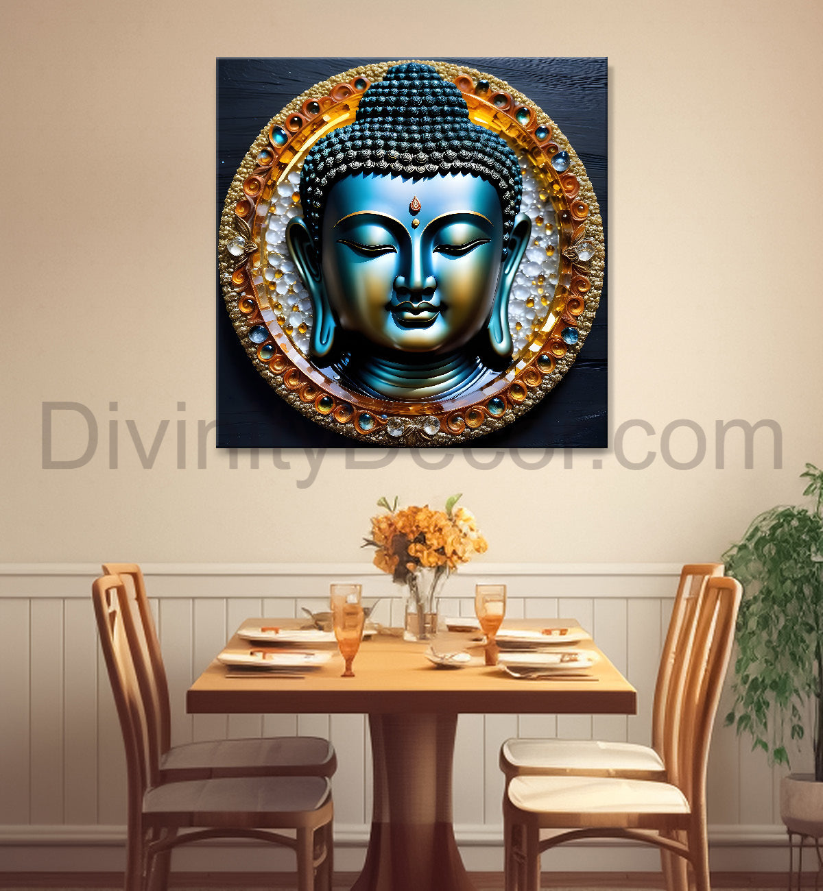 Lord Buddha Rasin art marble finish Golden painting 24x24 inch Buddha-S-128
