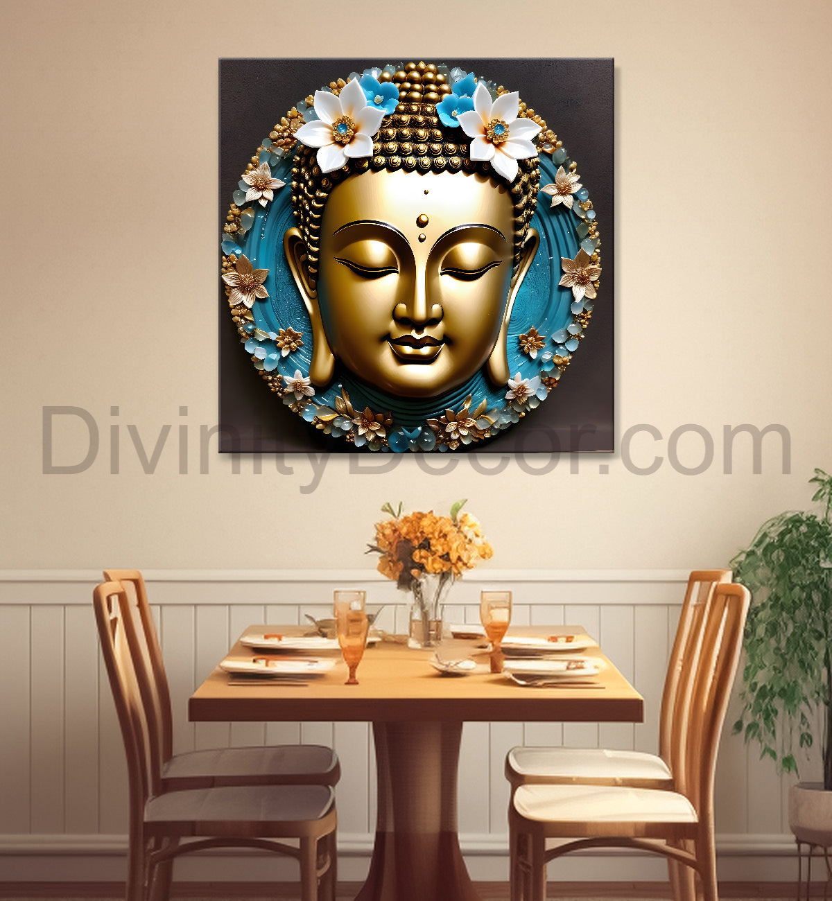 Lord Buddha Rasin art marble finish Golden painting 24x24 inch Buddha-S-129