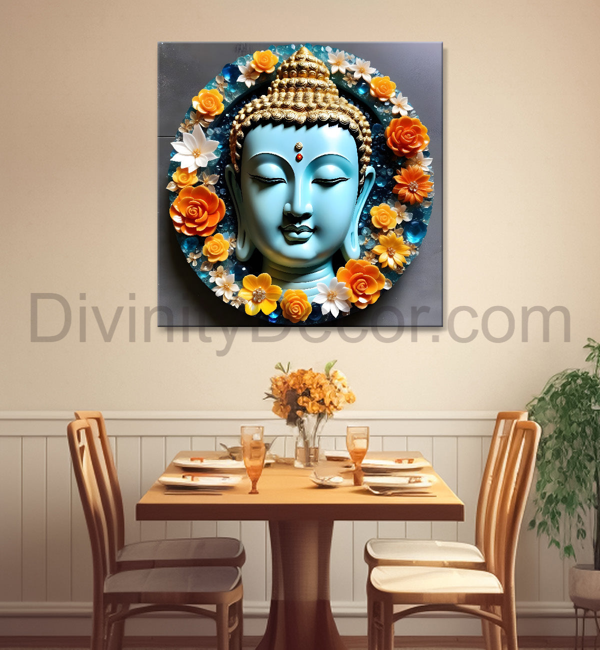 Lord Buddha Rasin art marble finish Golden painting 24x24 inch Buddha-S-130