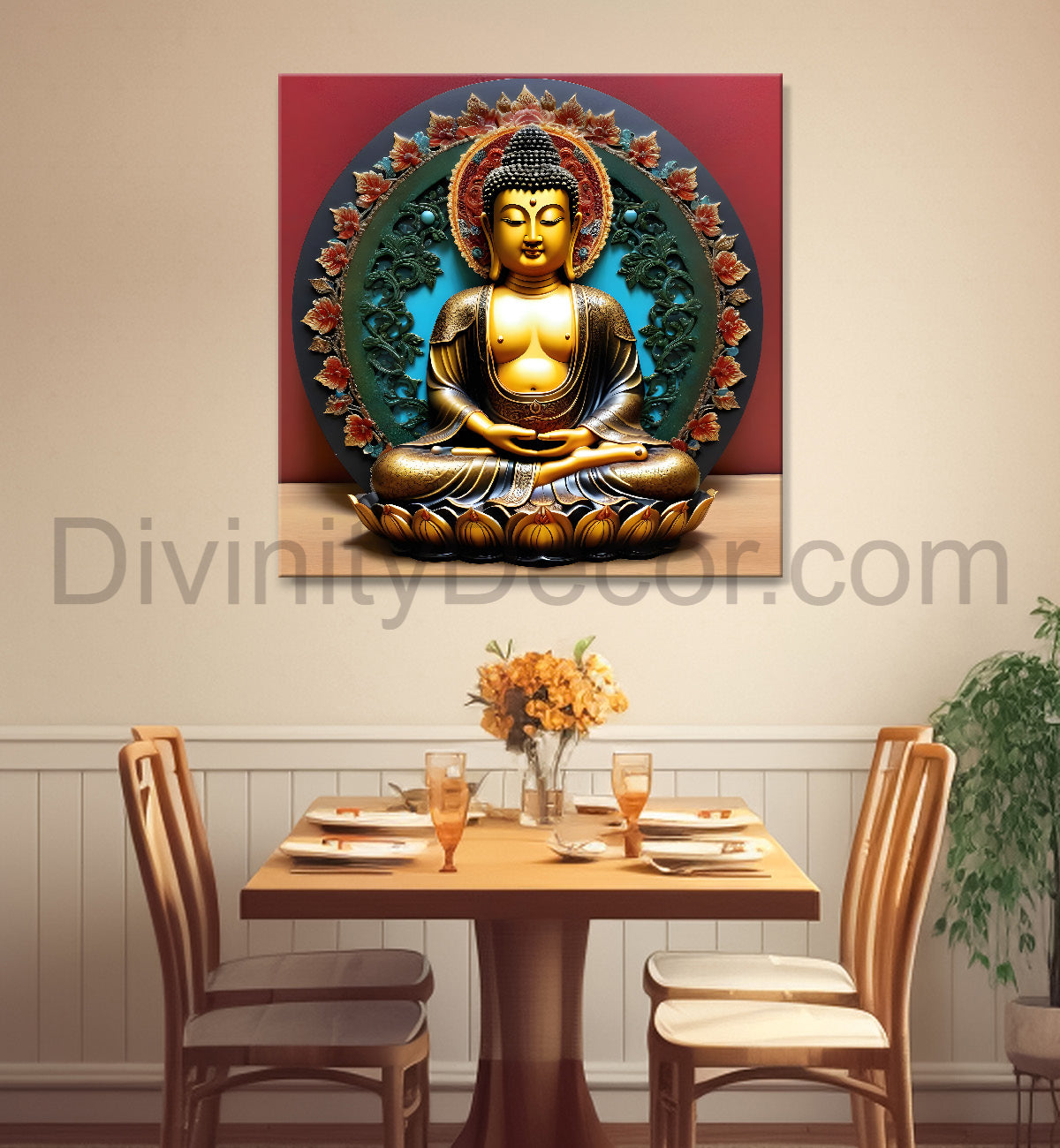 Lord Buddha Rasin art marble finish Golden painting 24x24 inch Buddha-S-132