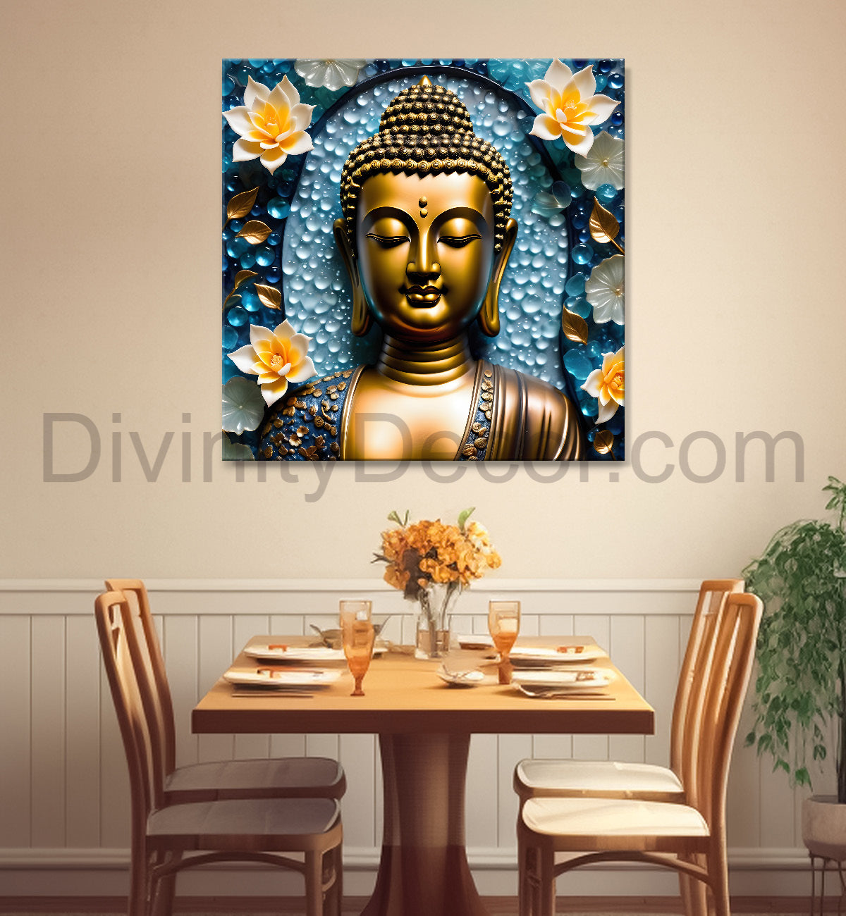 Lord Buddha Rasin art marble finish Golden painting 24x24 inch Buddha-S-136