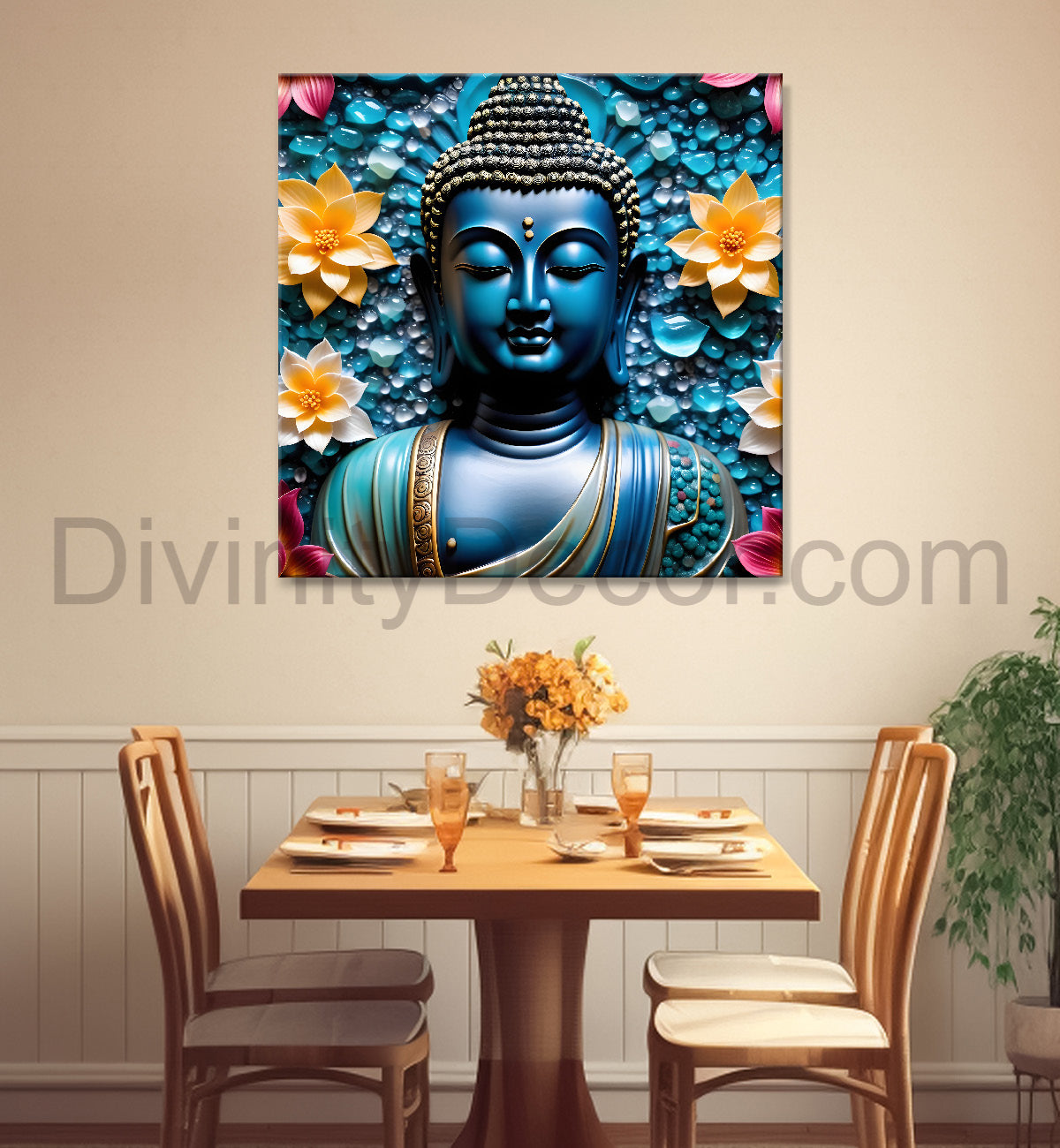 Lord Buddha Rasin art marble finish Golden painting 24x24 inch Buddha-S-138
