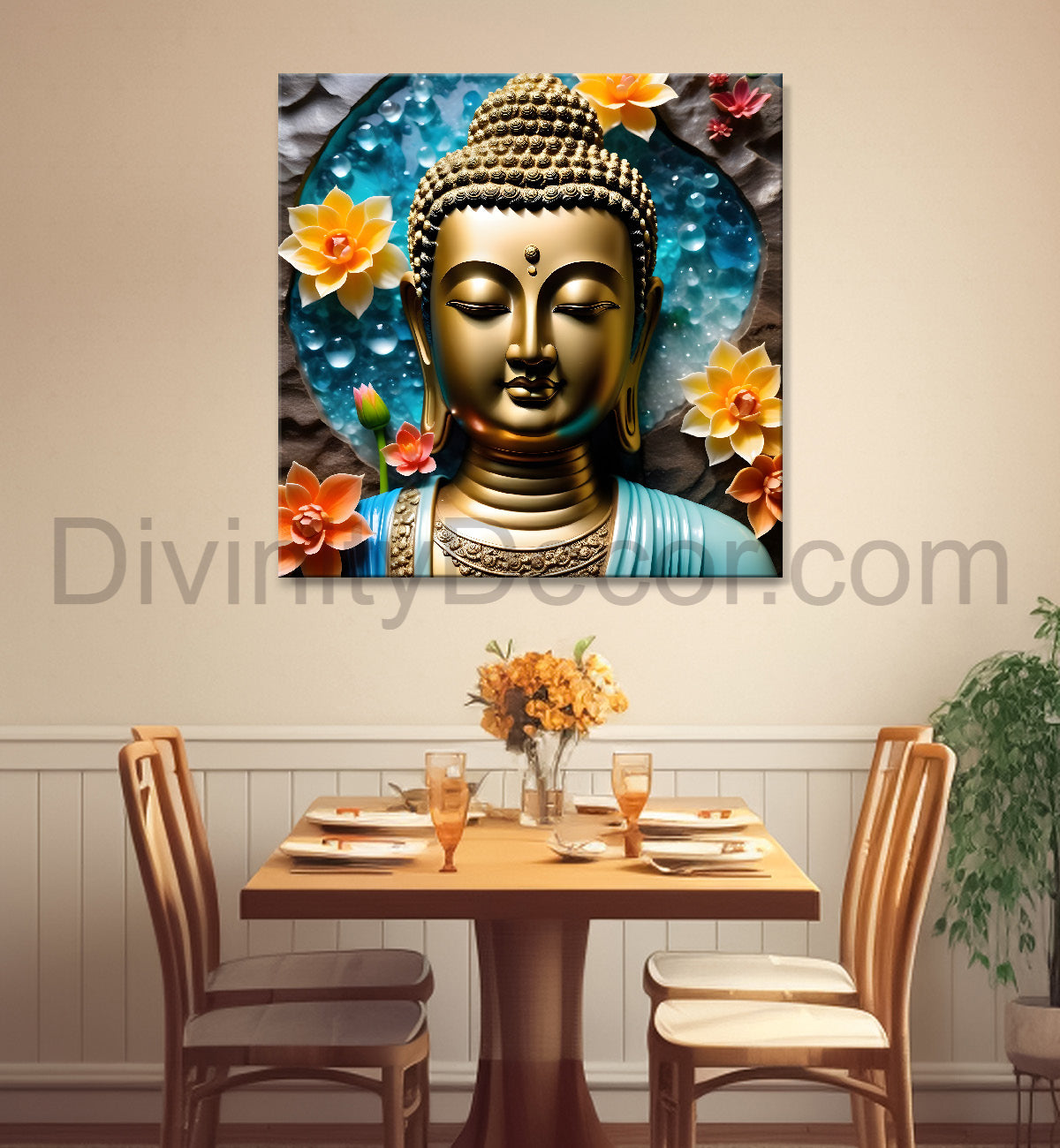 Lord Buddha Rasin art marble finish Golden painting 24x24 inch Buddha-S-139