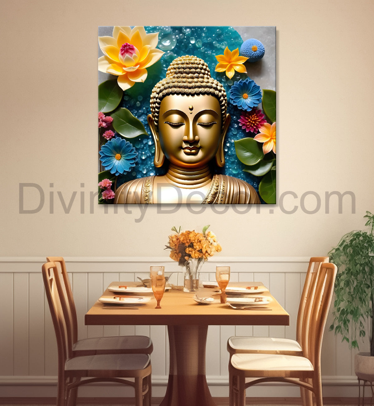 Lord Buddha Rasin art marble finish Golden painting 24x24 inch Buddha-S-140