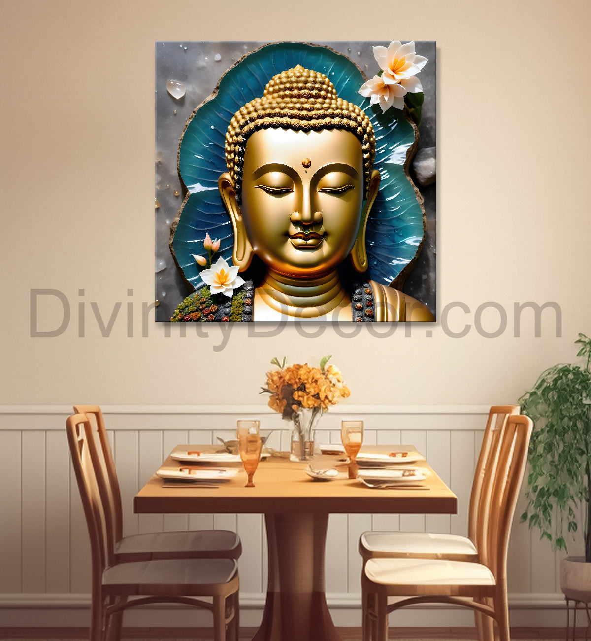 Lord Buddha Rasin art marble finish Golden painting 24x24 inch Buddha-S-141