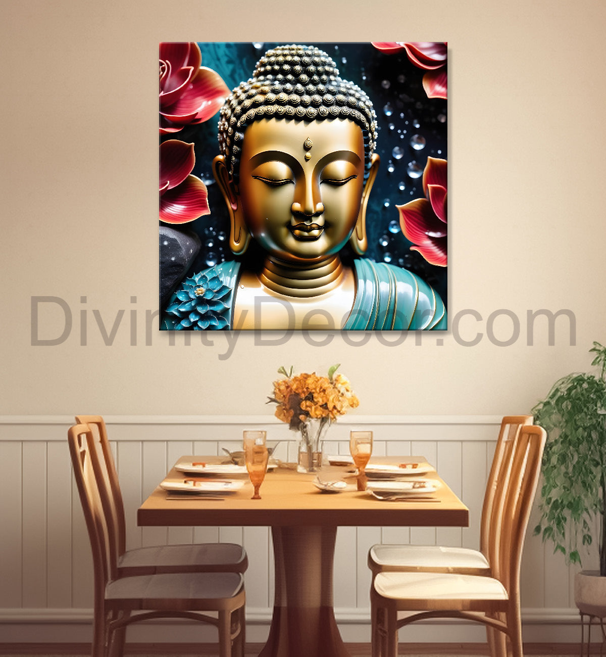 Lord Buddha Rasin art marble finish Golden painting 24x24 inch Buddha-S-142