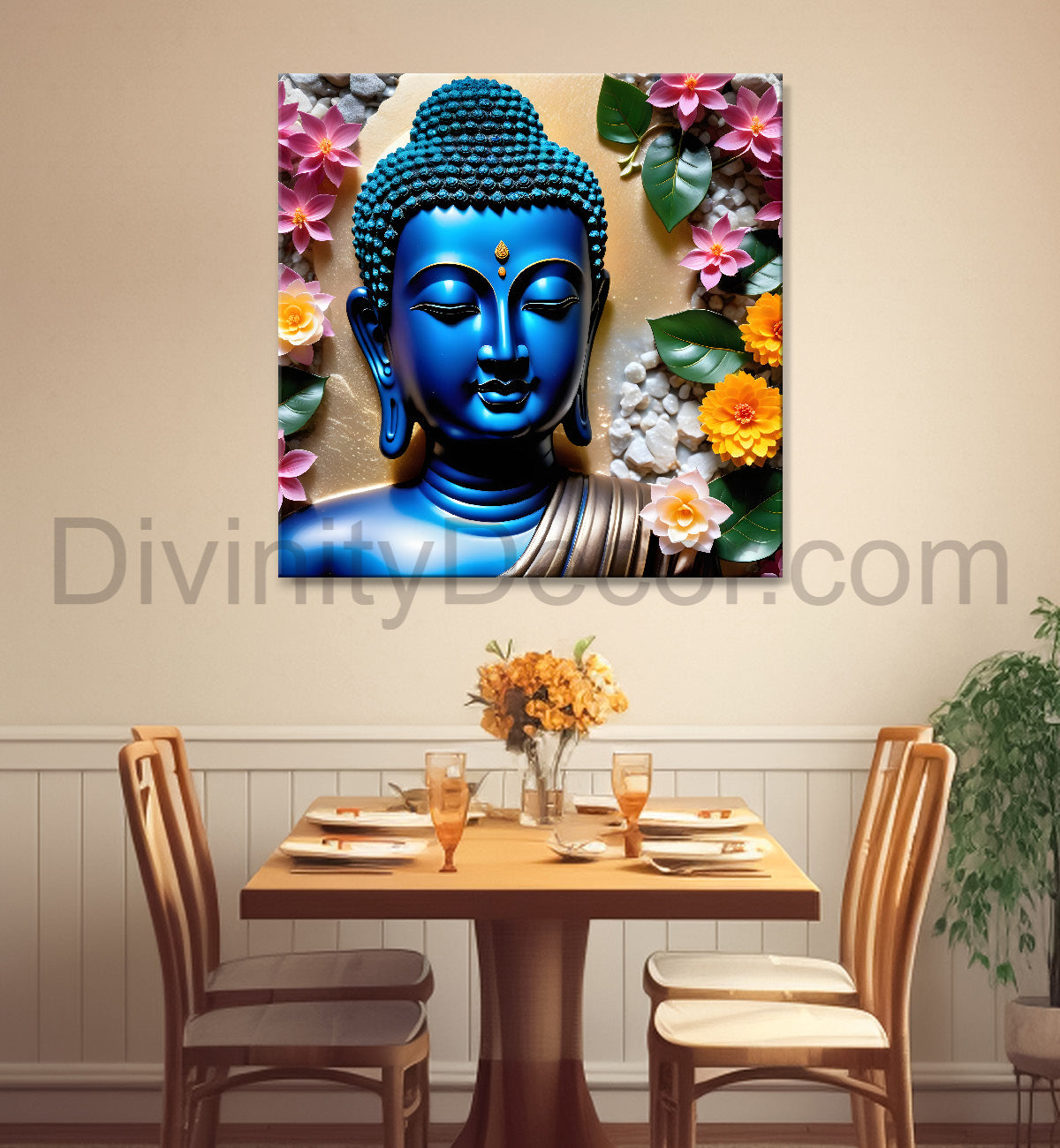 Lord Buddha Rasin art marble finish Golden painting 24x24 inch Buddha-S-143