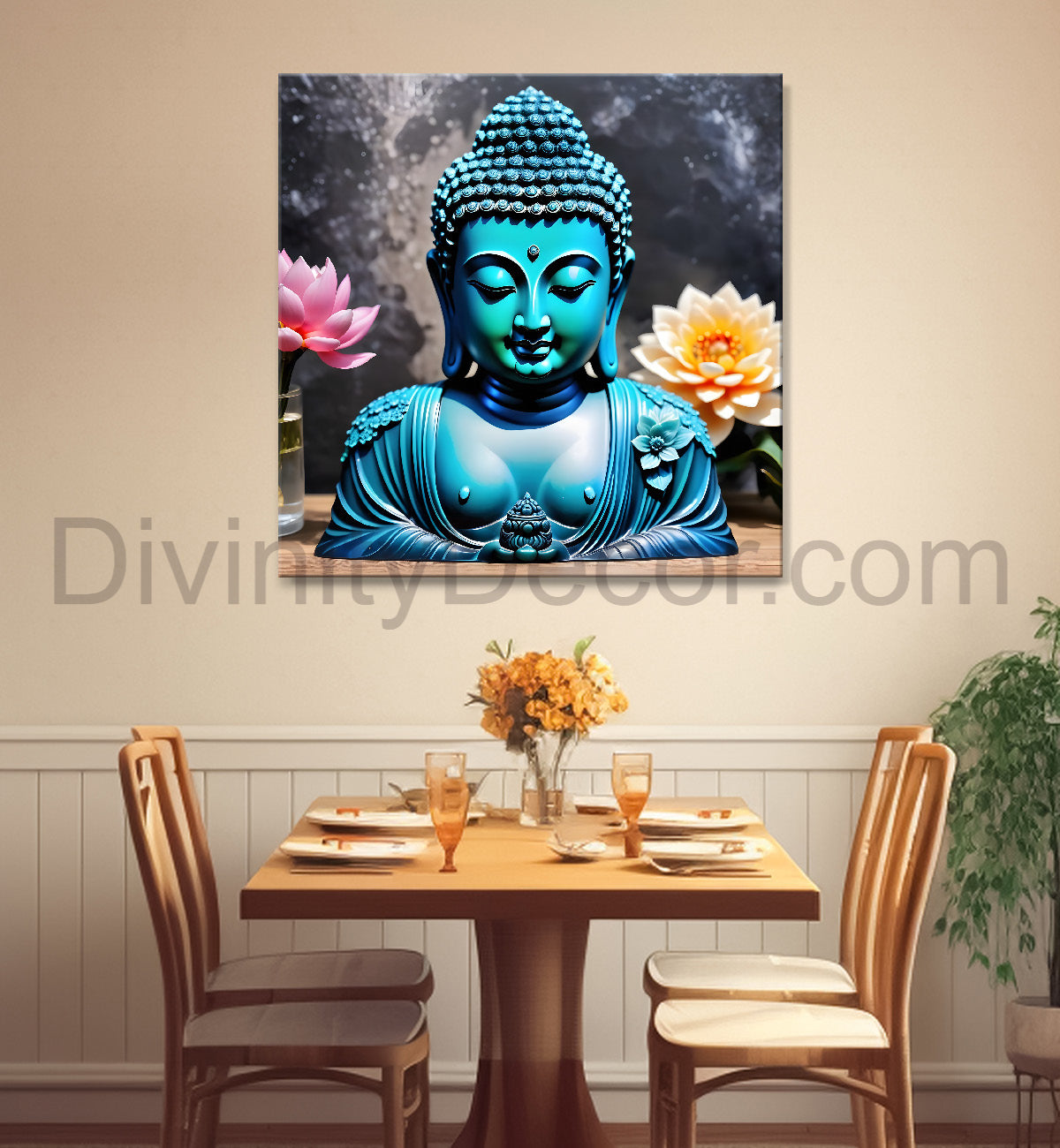 Lord Buddha Rasin art marble finish Golden painting 24x24 inch Buddha-S-144