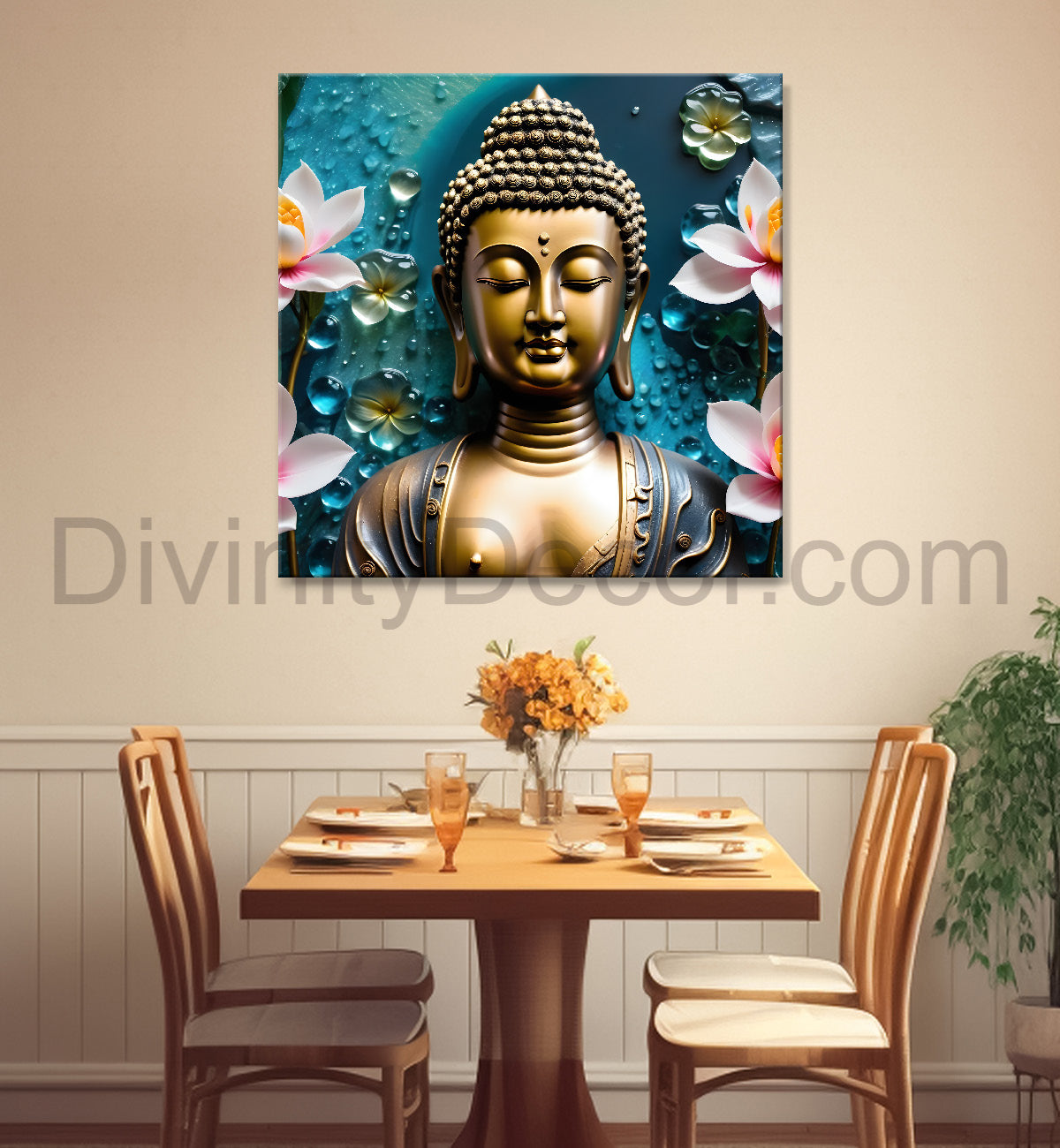 Lord Buddha Rasin art marble finish Golden painting 24x24 inch Buddha-S-145