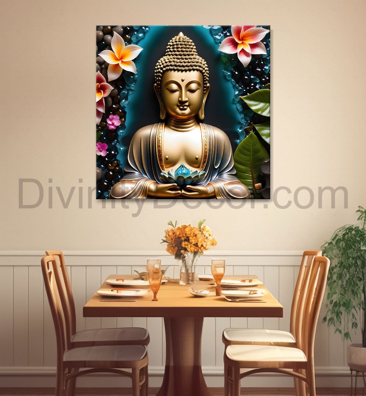 Lord Buddha Rasin art marble finish Golden painting 24x24 inch Buddha-S-146