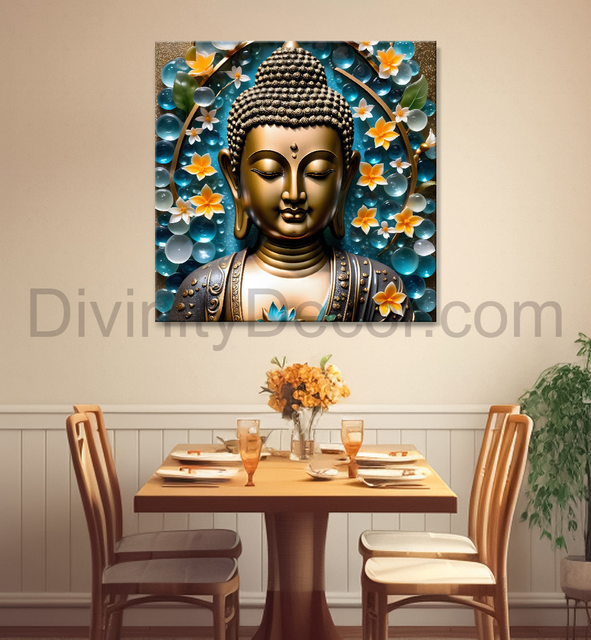 Lord Buddha Rasin art marble finish Golden painting 24x24 inch Buddha-S-147