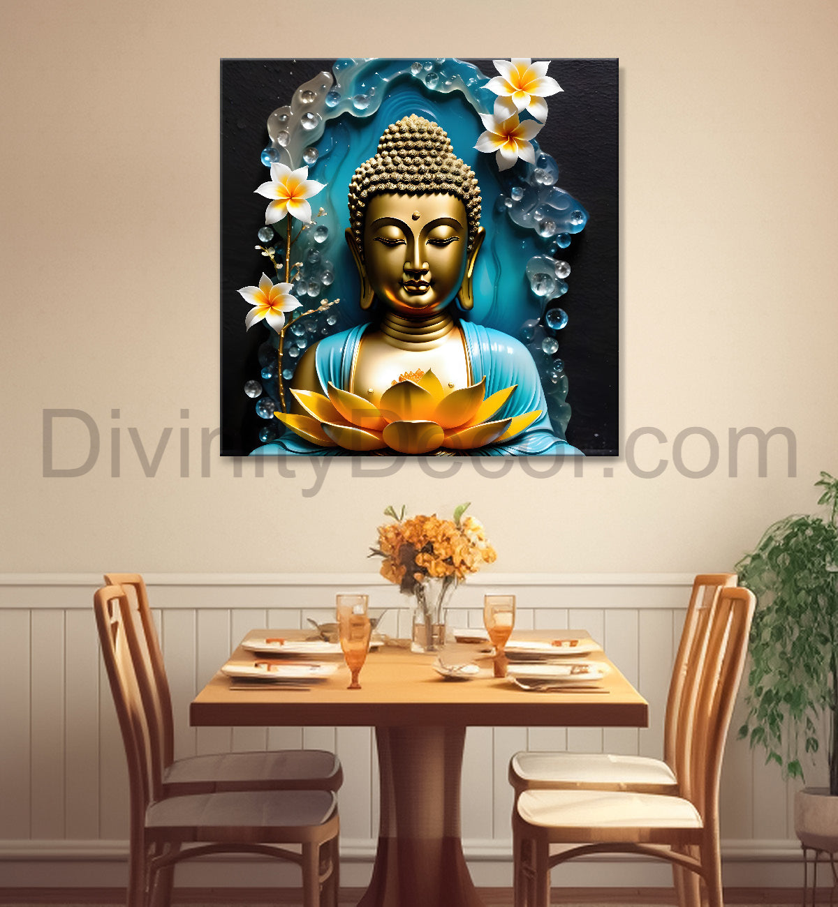 Lord Buddha Rasin art marble finish Golden painting 24x24 inch Buddha-S-148