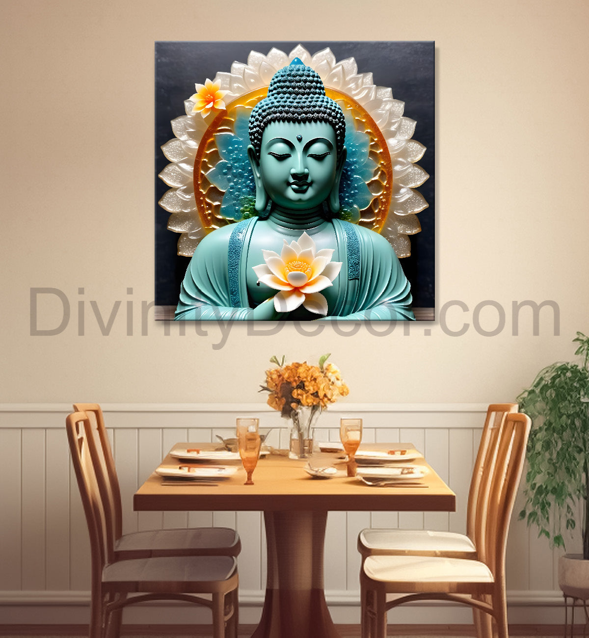 Lord Buddha Rasin art marble finish Golden painting 24x24 inch Buddha-S-149