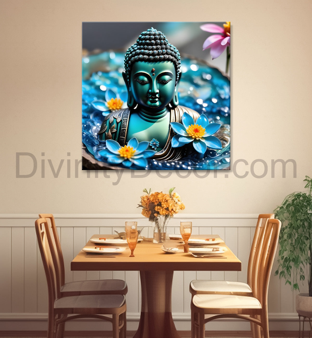 Lord Buddha Rasin art marble finish Golden painting 24x24 inch Buddha-S-150