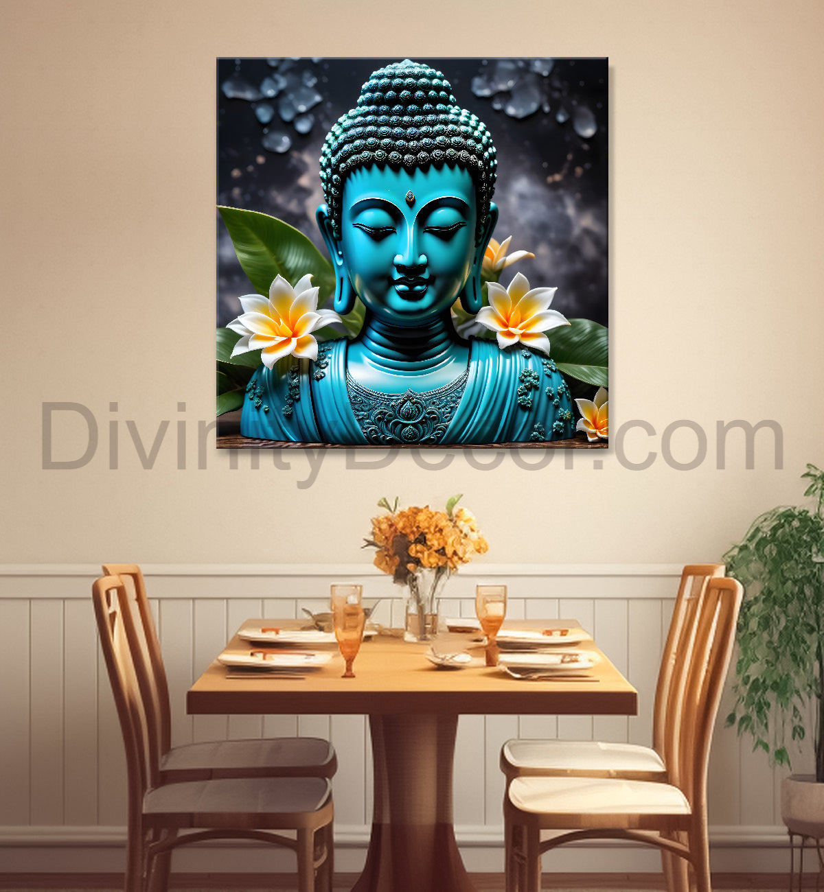 Lord Buddha Rasin art marble finish Golden painting 24x24 inch Buddha-S-151