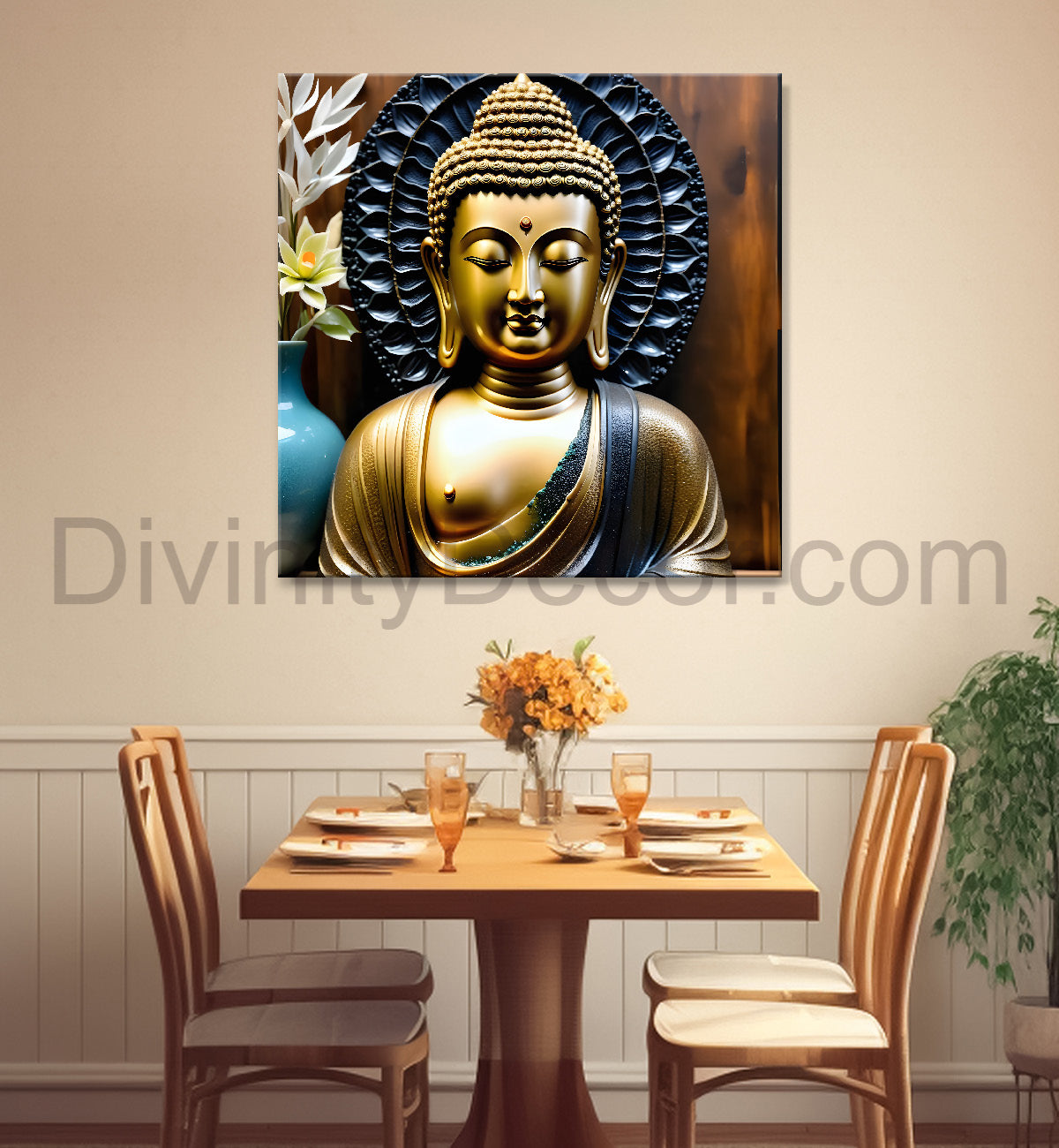 Lord Buddha Rasin art marble finish Golden painting 24x24 inch Buddha-S-156