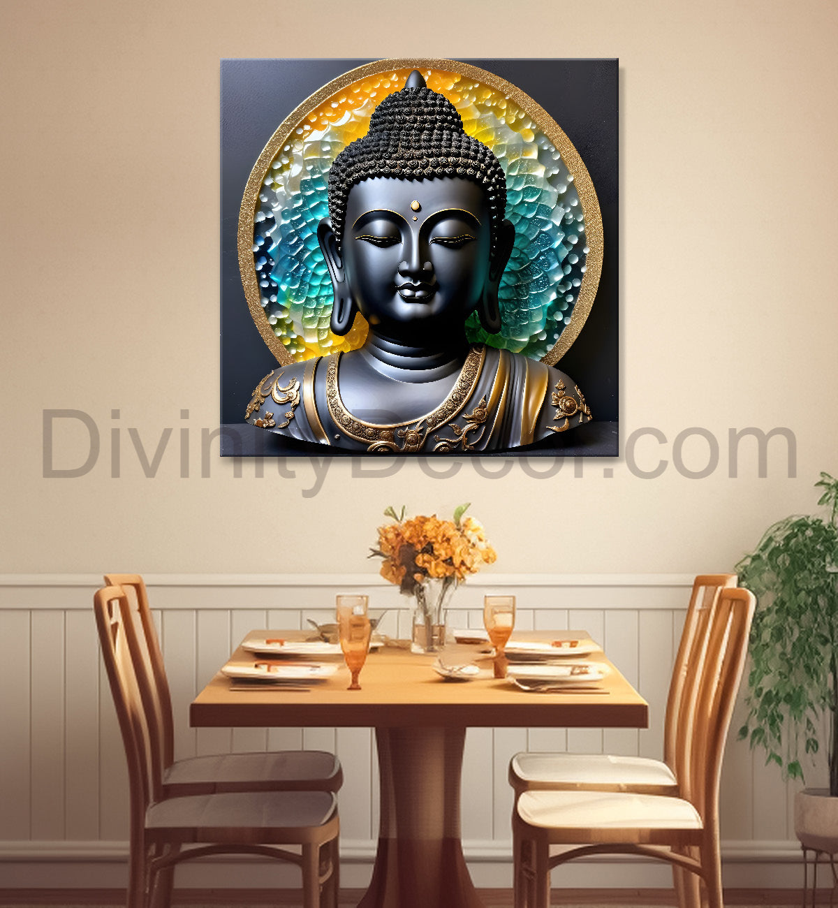 Lord Buddha Rasin art marble finish Golden painting 24x24 inch Buddha-S-157