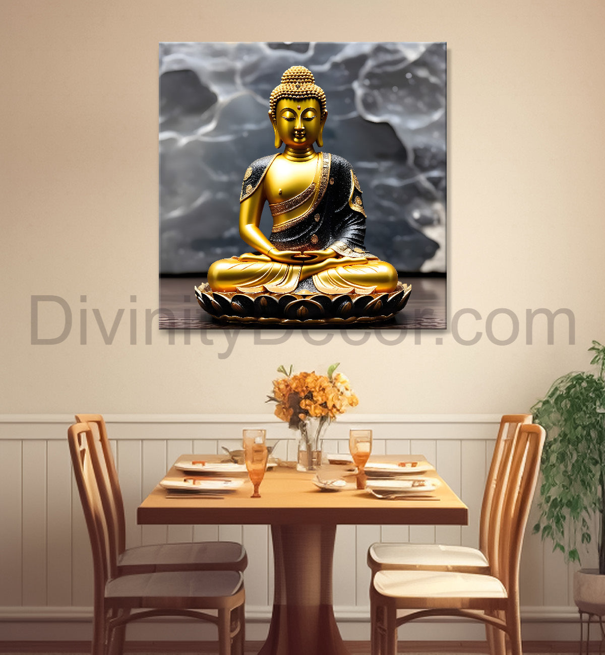 Lord Buddha Rasin art marble finish Golden painting 24x24 inch Buddha-S-158