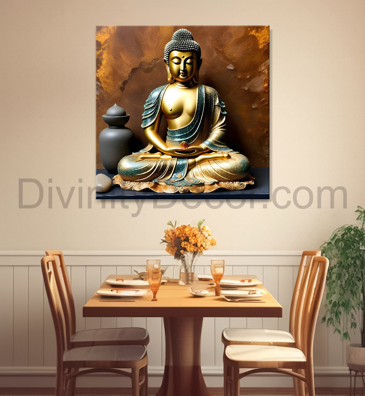Lord Buddha Rasin art marble finish Golden painting 24x24 inch Buddha-S-159