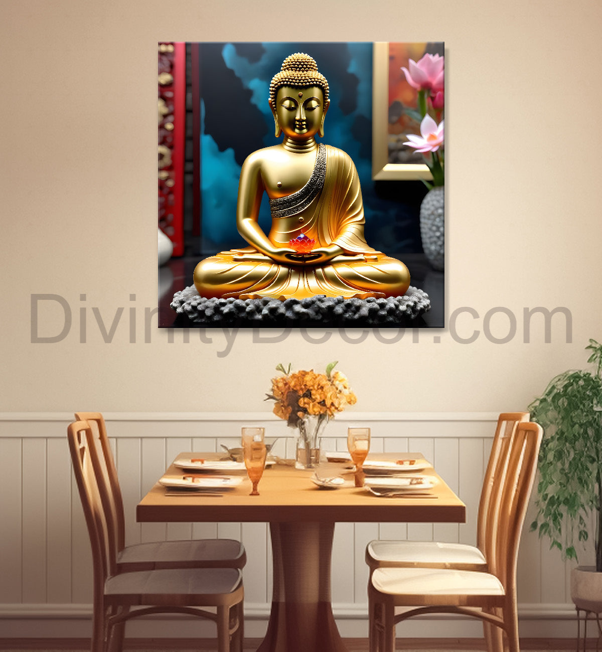 Lord Buddha Rasin art marble finish Golden painting 24x24 inch Buddha-S-160