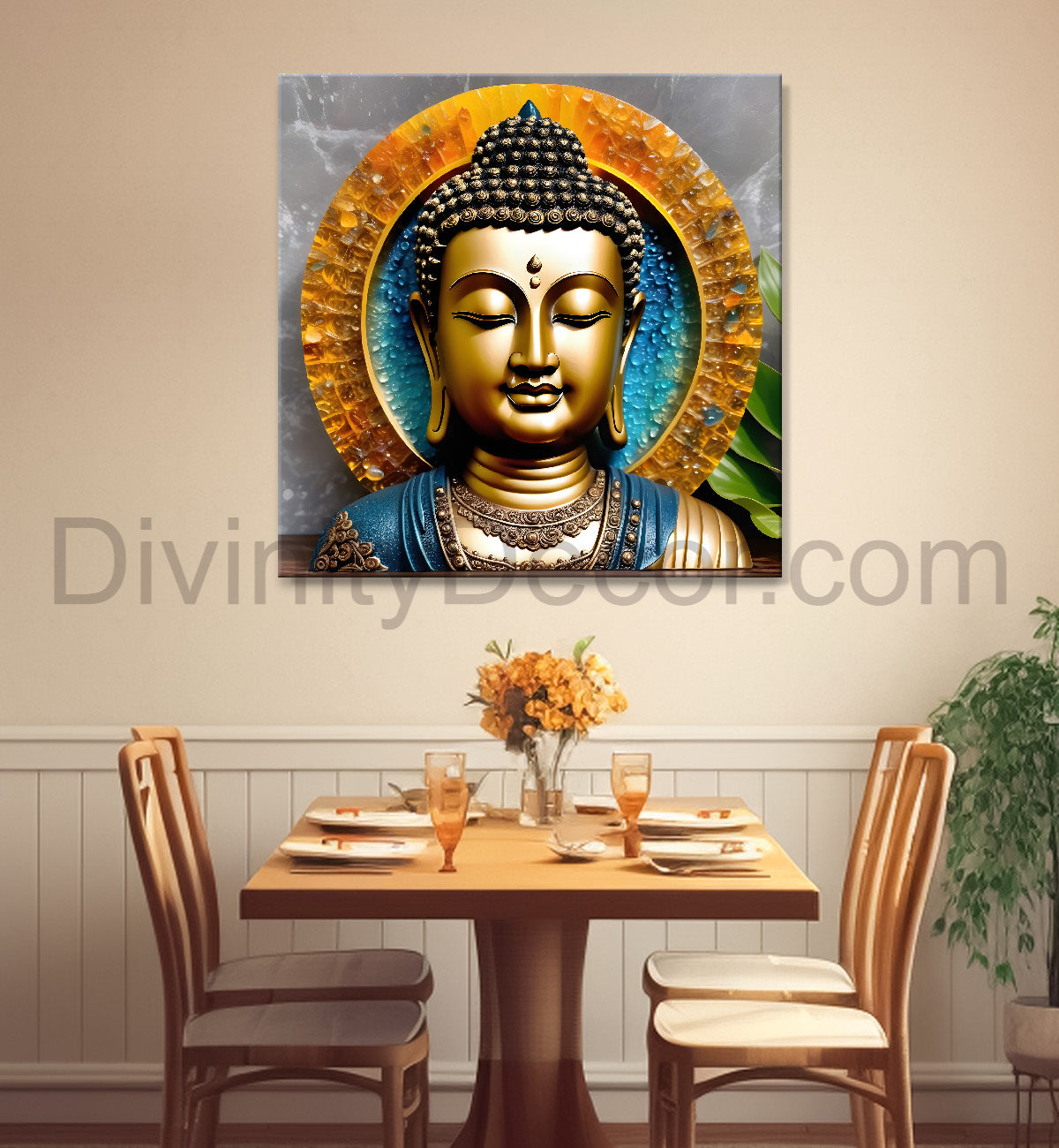 Lord Buddha Rasin art marble finish Golden painting 24x24 inch Buddha-S-161