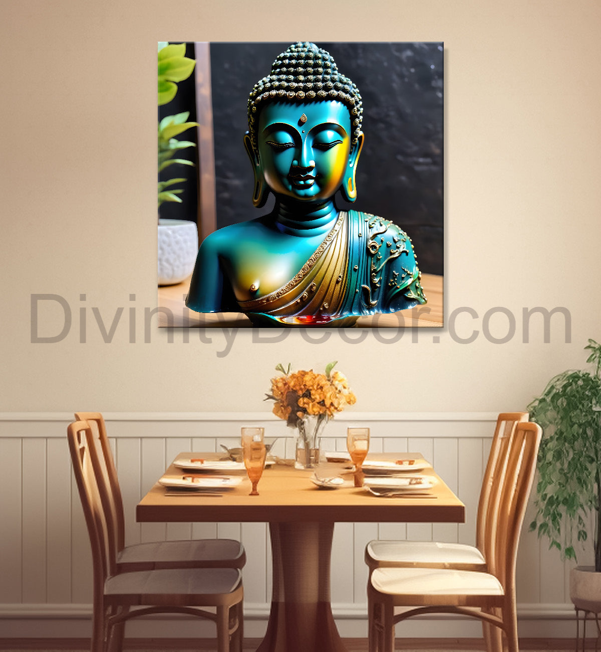 Lord Buddha Rasin art marble finish Golden painting 24x24 inch Buddha-S-162