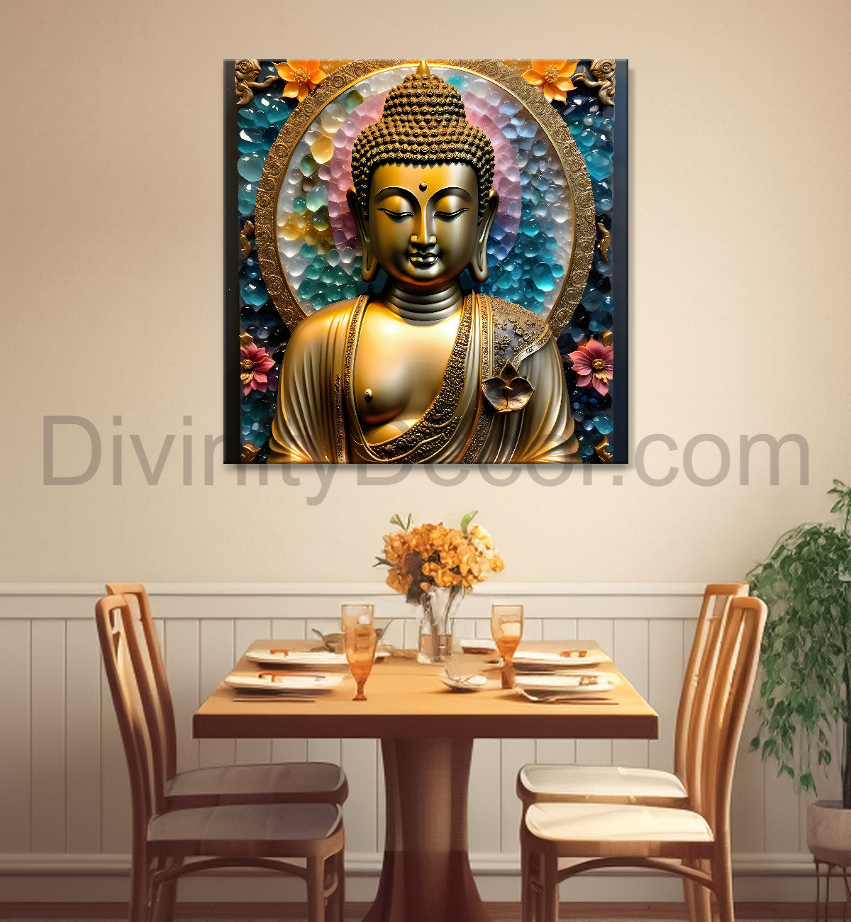 Lord Buddha Rasin art marble finish Golden painting 24x24 inch Buddha-S-163