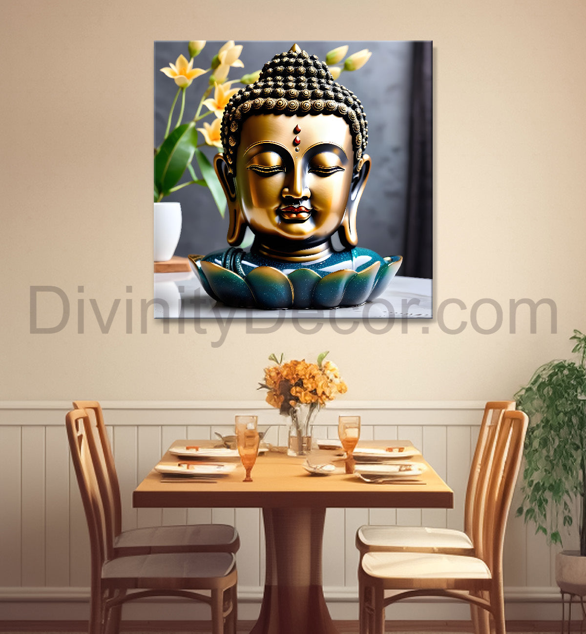 Lord Buddha Rasin art marble finish Golden painting 24x24 inch Buddha-S-164
