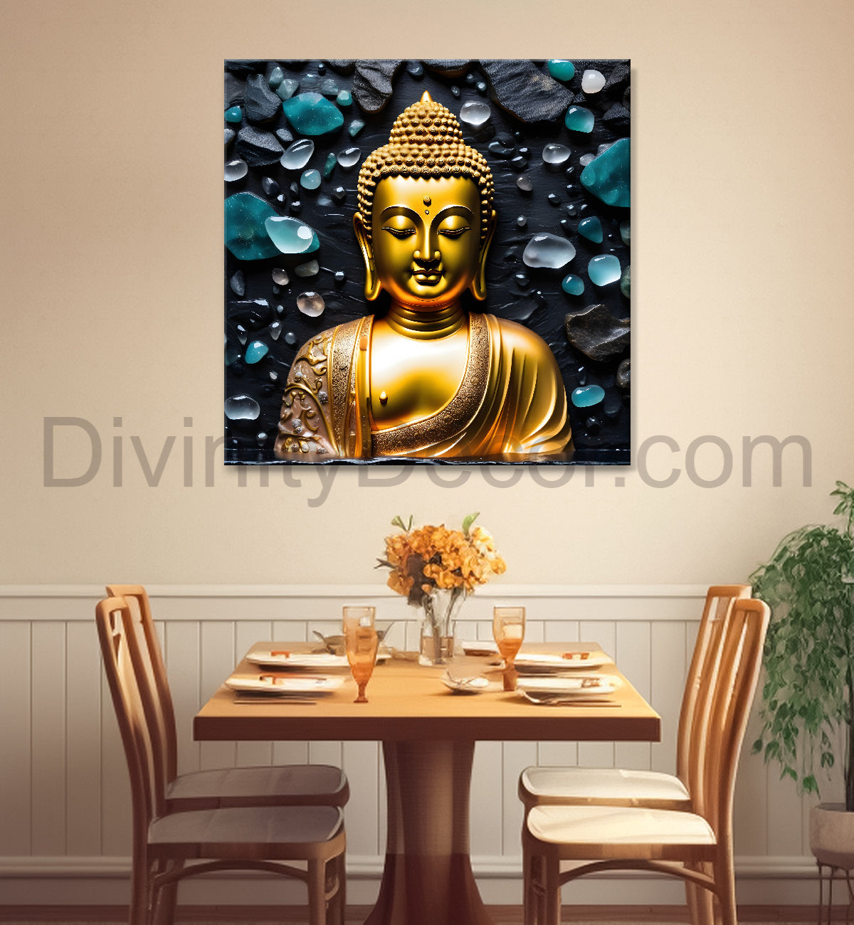 Lord Buddha Rasin art marble finish Golden painting 24x24 inch Buddha-S-165
