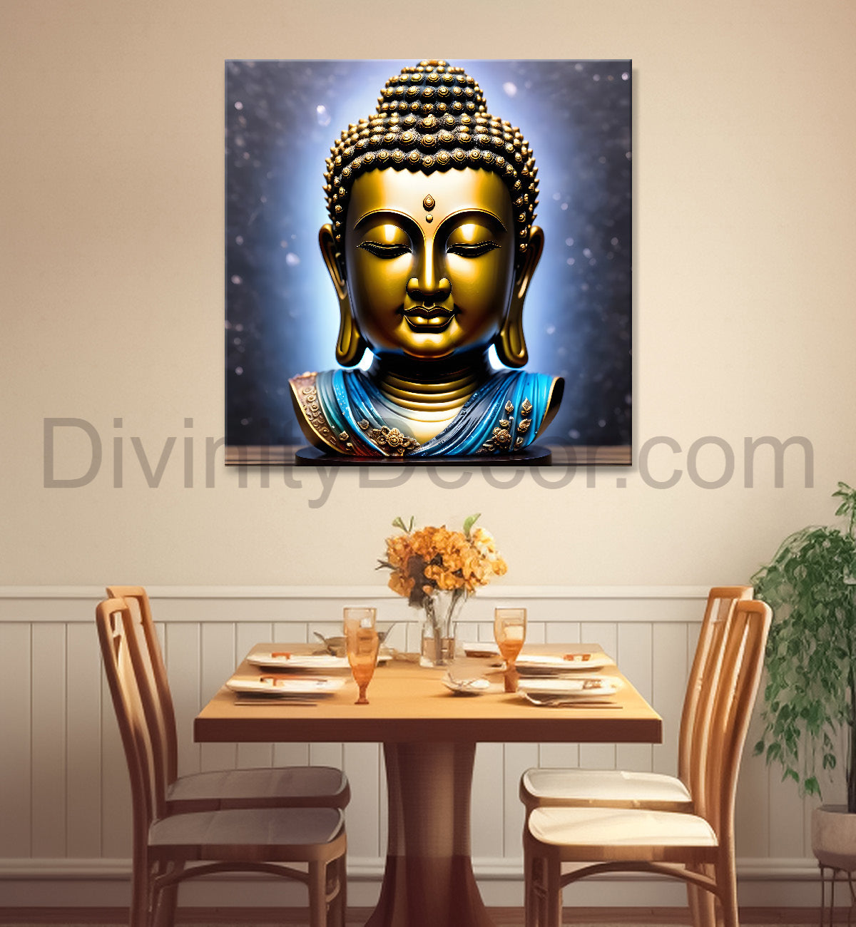 Lord Buddha Rasin art marble finish Golden painting 24x24 inch Buddha-S-166