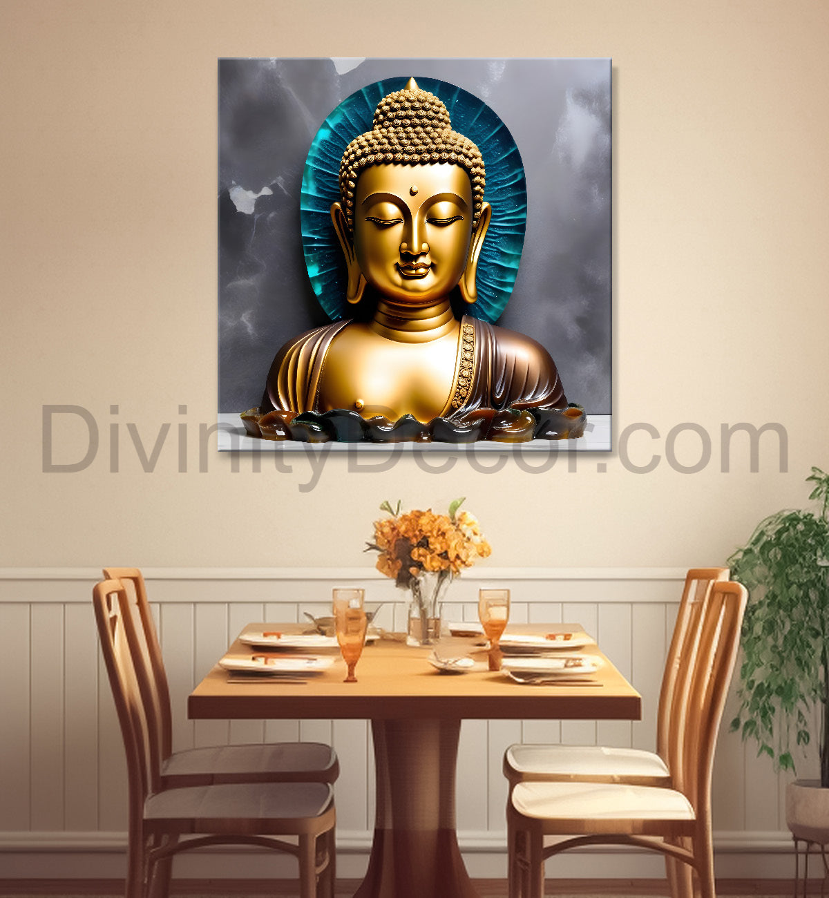 Lord Buddha Rasin art marble finish Golden painting 24x24 inch Buddha-S-167