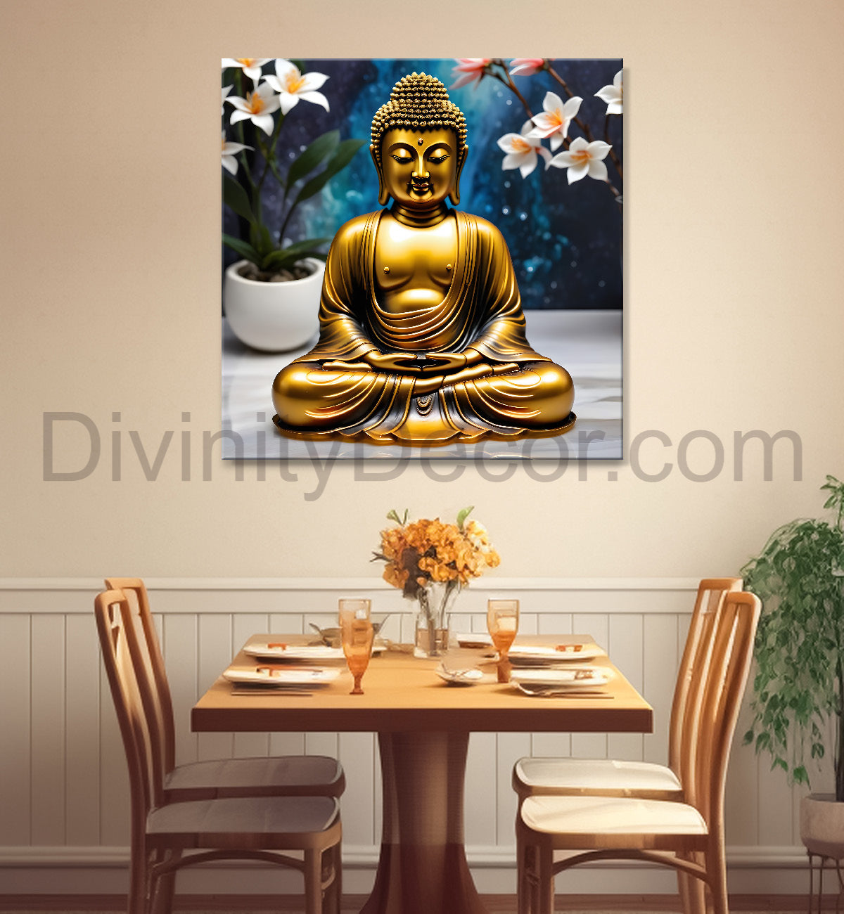 Lord Buddha Rasin art marble finish Golden painting 24x24 inch Buddha-S-168