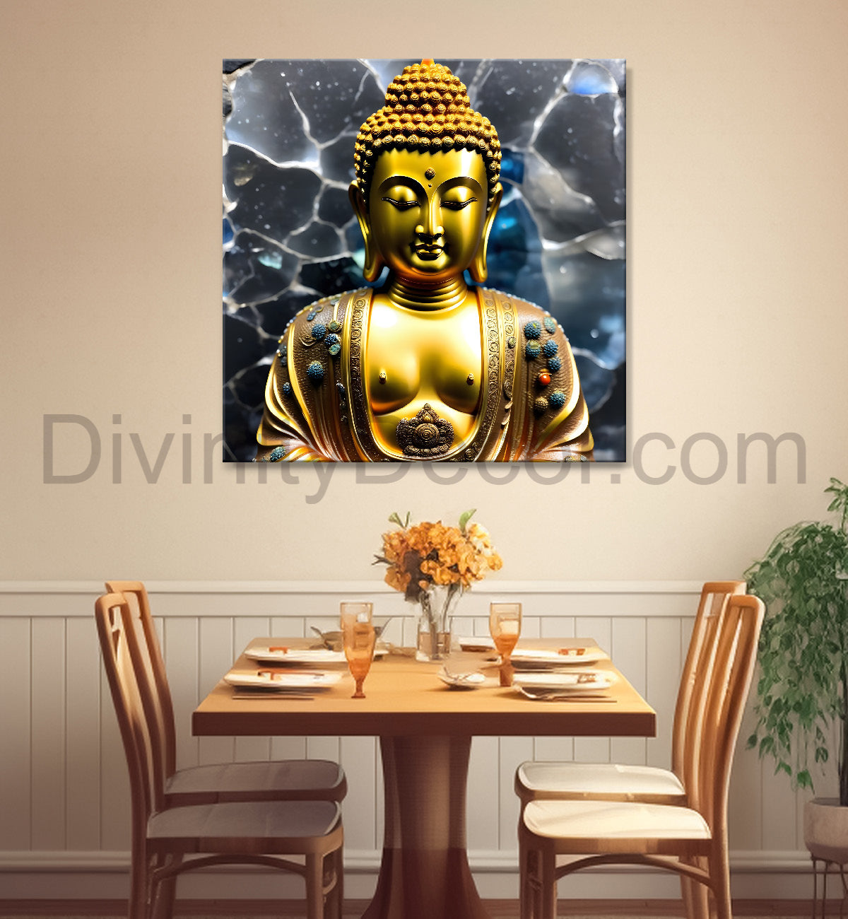 Lord Buddha Rasin art marble finish Golden painting 24x24 inch Buddha-S-169