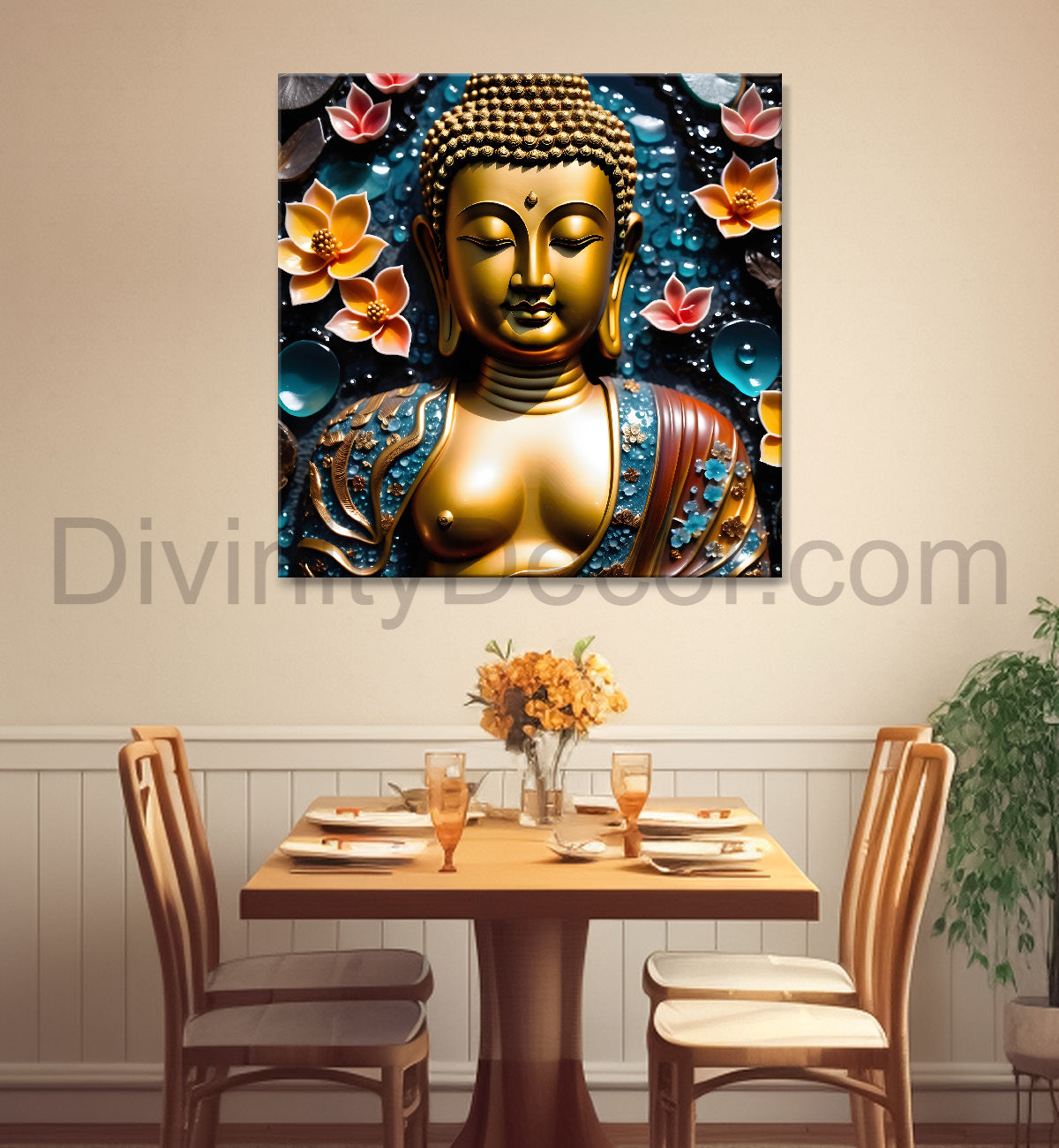 Lord Buddha Rasin art marble finish Golden painting 24x24 inch Buddha-S-170
