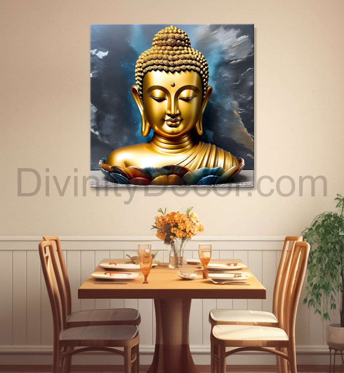 Lord Buddha Rasin art marble finish Golden painting 24x24 inch Buddha-S-171